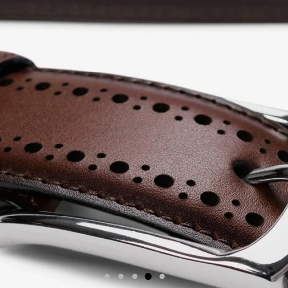 Allen Edmonds Manastee Brown Leather Dress Belt brass silver buckle like new 44 - Picture 2 of 5